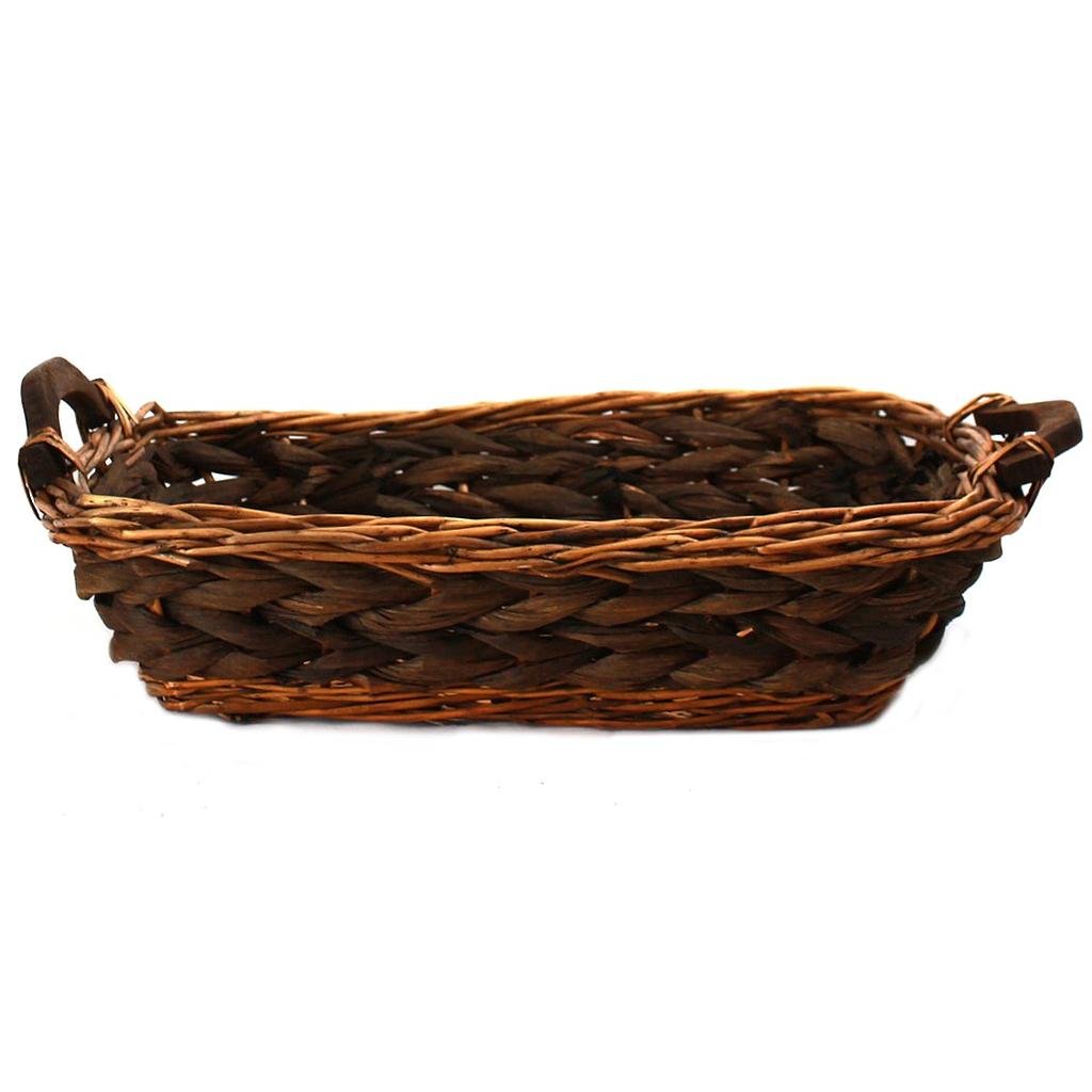 [6070] Rectangular Two-Tone Willow & Seagrass Basket with Handles - 20" x 16" x 5"