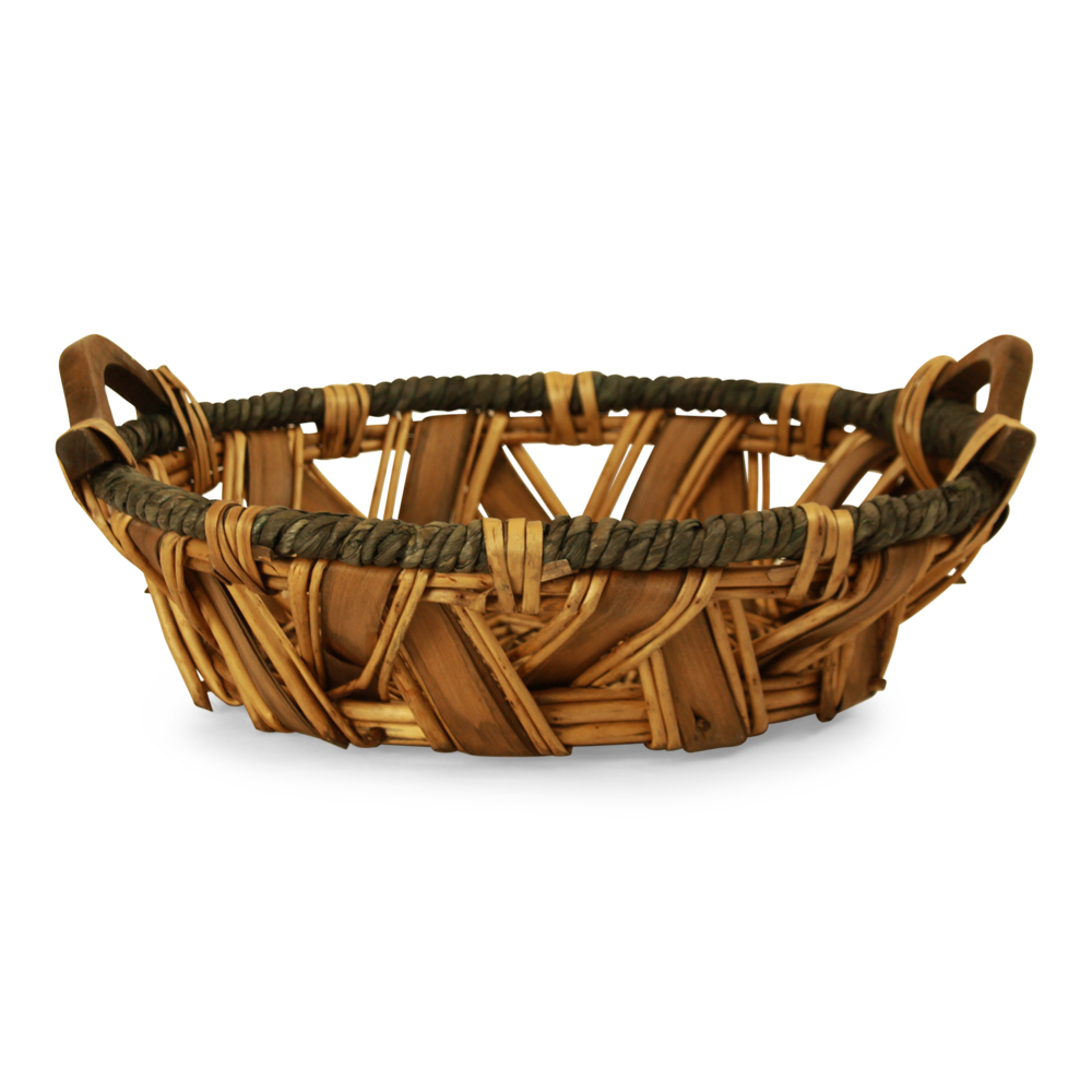 [685] Round Three-Tone Willow & Seagrass Basket with Handles - 17½" x 5"
