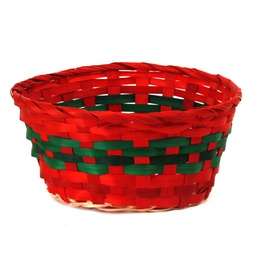 [AX600] Round Red & Green Bamboo Basket  - 9" x 4"