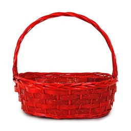Oval Red Willow & Woodchip Baskets with Gold Glitter and Handle