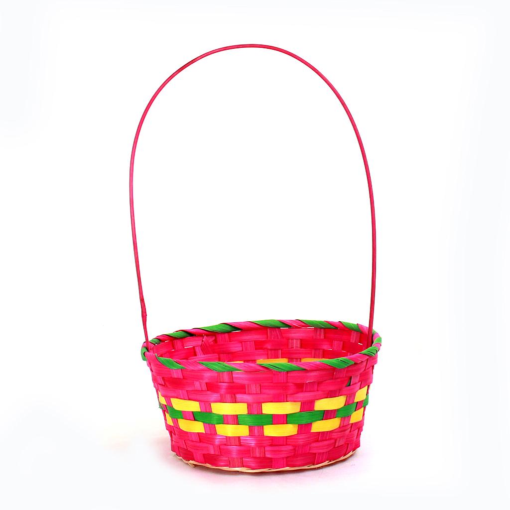 Round Multi Coloured Bamboo Baskets with High Handle