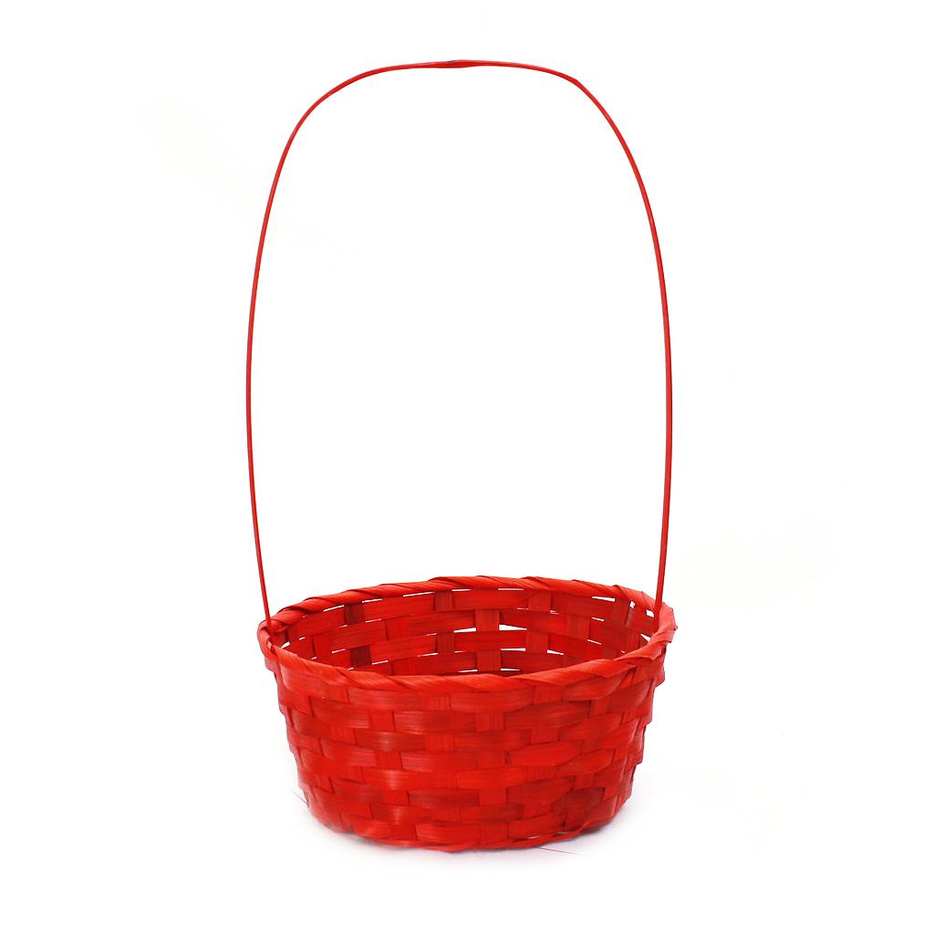 Round Red Bamboo Baskets with High Handle