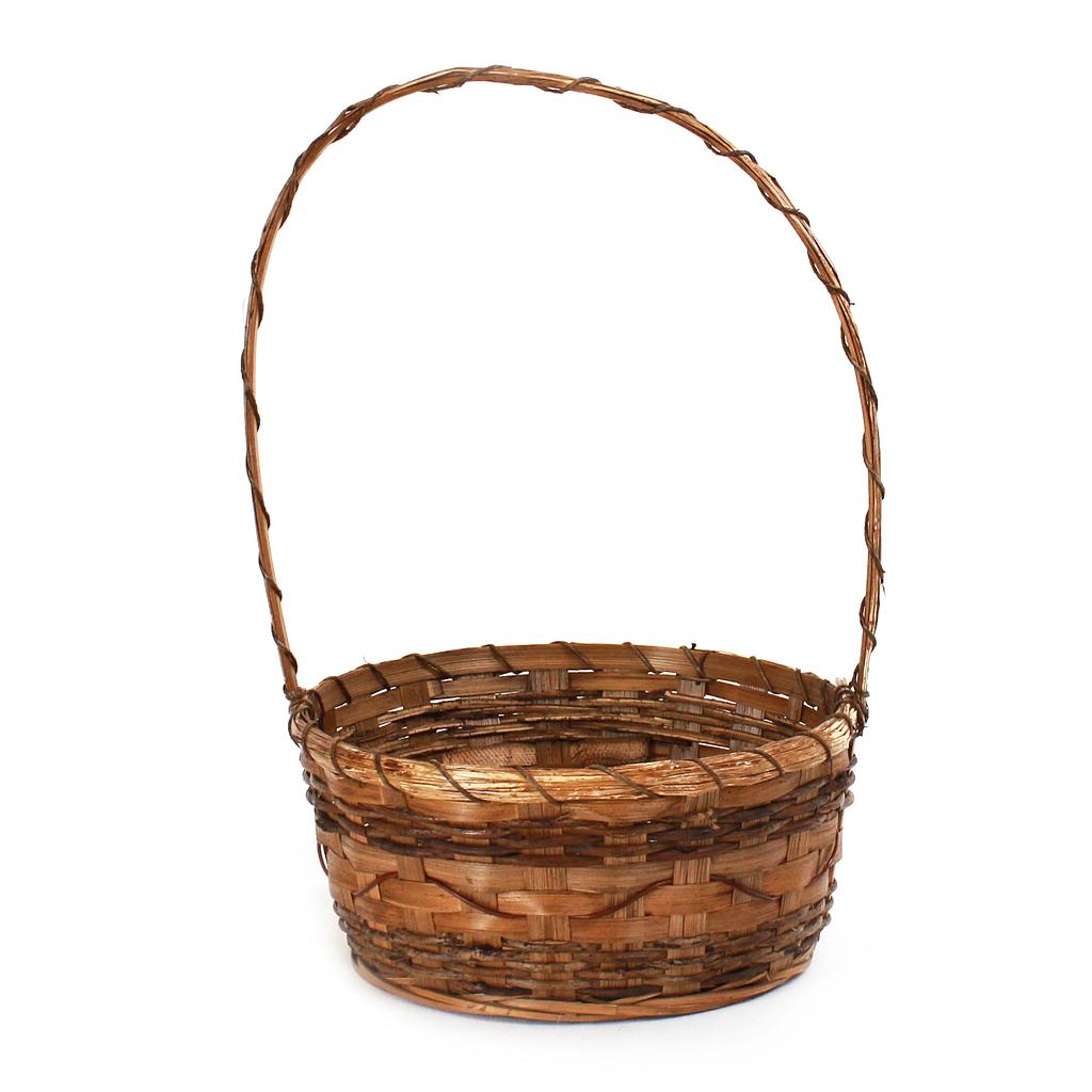 Round Two-Tone Brown Bamboo Baskets with High Handle
