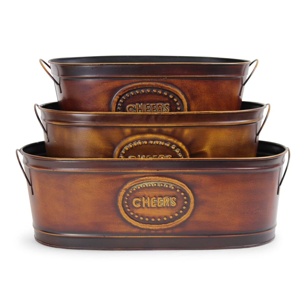 Oval Copper Metal Containers with Handles - "Cheers"