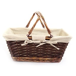 Rectangular Brown Willow Baskets with 2 Handles & Beige Liner