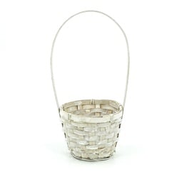 Mini panier rond en bambou blanc antique avec anse haute - 5" x 4"