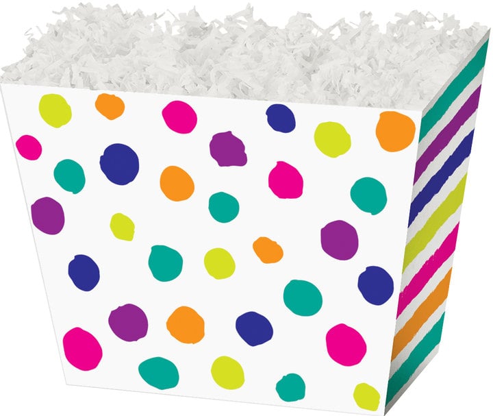 [49408] Angled Gift Basket Box - Painted Dots and Stripes  - 6¾" x 4½" x 5" 