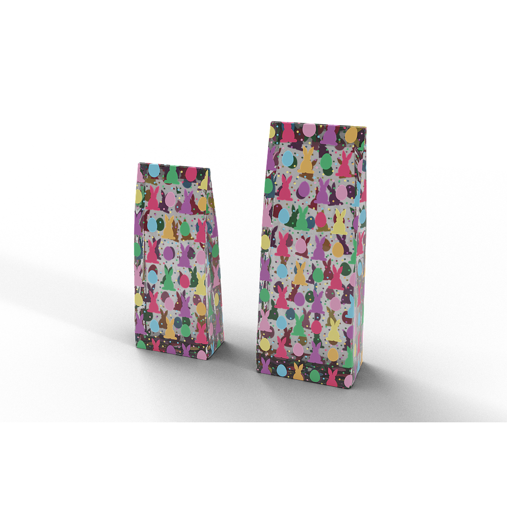 Sacs à gousset imprimés – Lapins/Oeufs colorés - Paquets de 100 