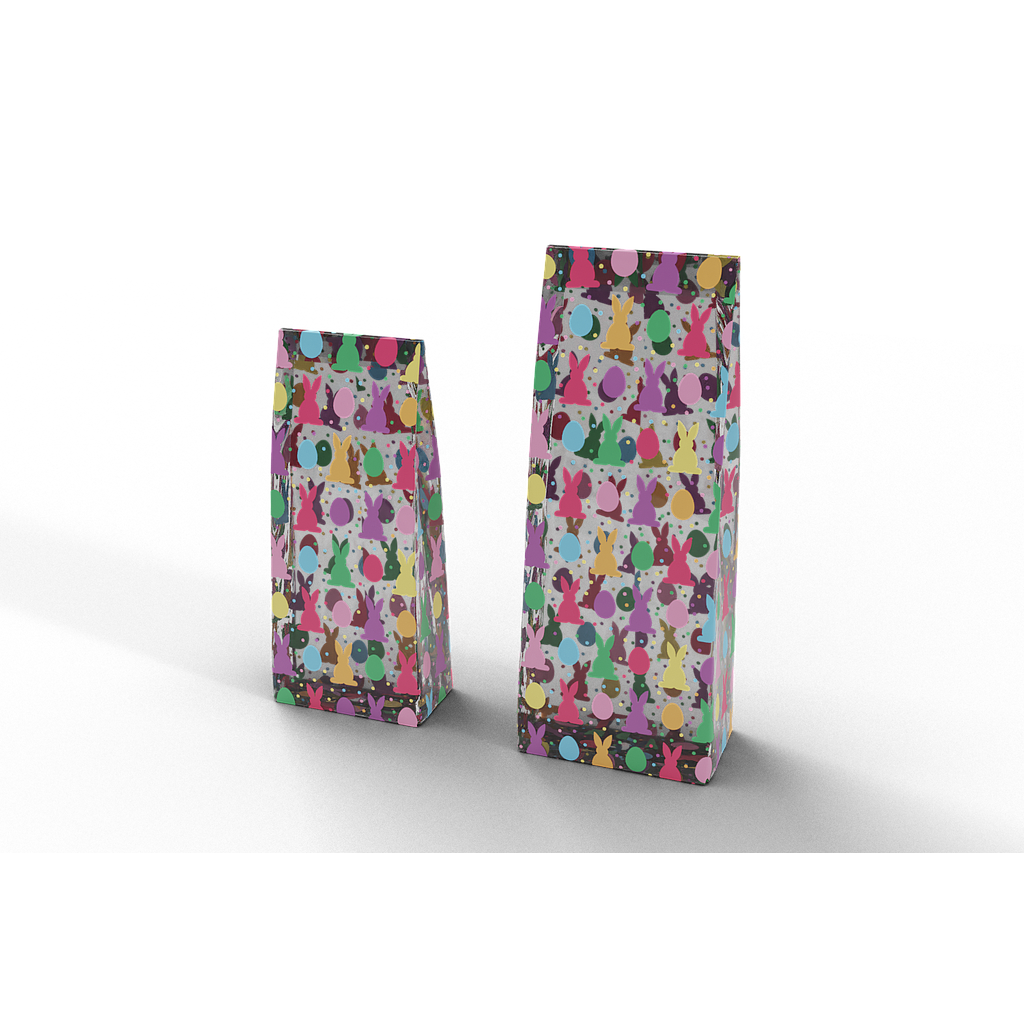 Sacs à gousset imprimés – Lapins/Oeufs colorés - Paquets de 100 