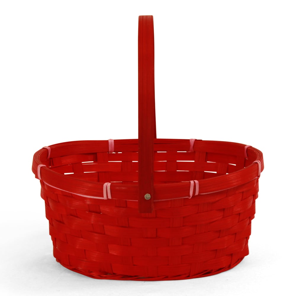 Oval Red Bamboo Basket with Swing Handle - 10