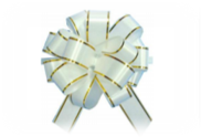 [818WGoldTrim] 8" Satin Pull Bows - White with Gold Trim (pack of 50)