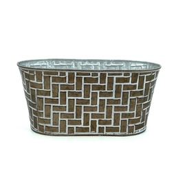 [FZ090] Oval Metal Container - Brick Pattern  11¾" x 5¾" x 5½"