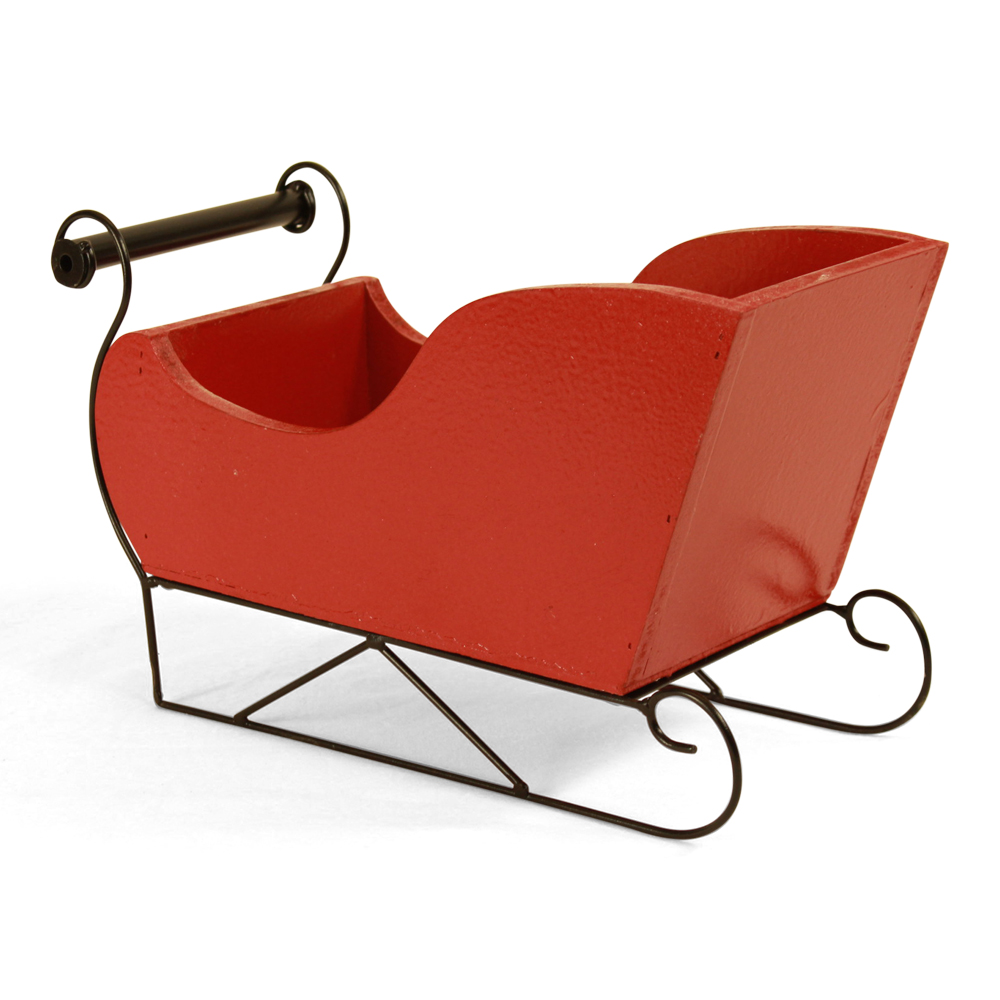 [FZ120] Red Wood & Metal Sleigh  11" x 5" x 7¼"