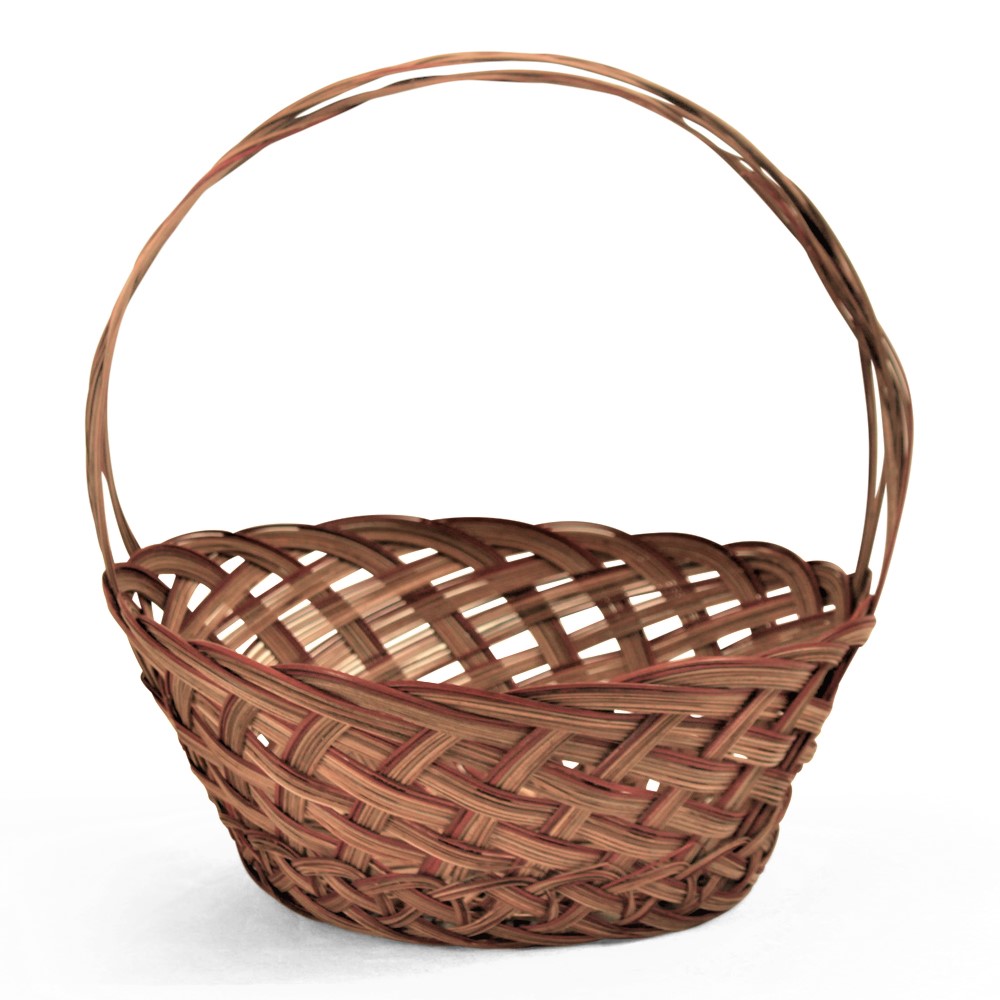 [YZ-11] Round Natural Coco Midrib Basket with Red Accent & Handle - 11" x 4"