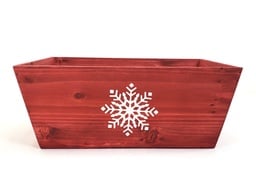 [CH345] Contenant rectangulaire en bois patiné rouge avec flocon de neige argenté 13" x 9" x 5"