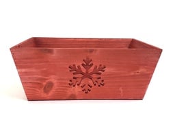 [CH343] Rectangular Red Weathered Wood Container with Snowflake Cutout  13" x 9" x 5"