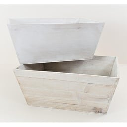 [CH303] Rectangular White-washed Weathered Wood Container  13" x 9" x 5"